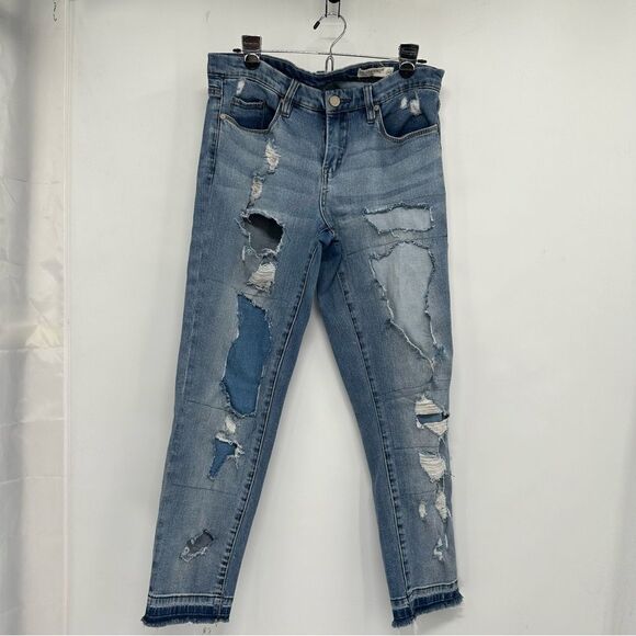 BlankNYC Crop Girlfriend Jeans Size 28 Hi-Rise Frayed Hem w/Faux Distressing - Picture 1 of 13